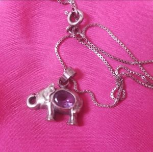 Sterling silver and amethyst elephant necklace